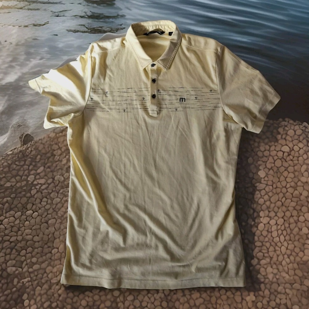 Men's TRAVIS MATHEW Yellow Pima Cotton Short Sleeve Polo Shirt Size XL